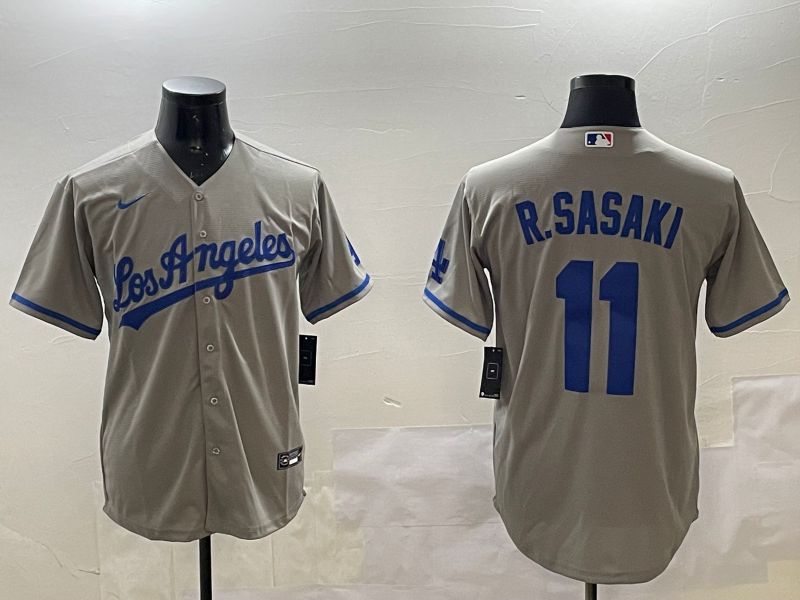 Men Los Angeles Dodgers #11 R.Sasaki Grey Game 2025 Nike MLB Jersey style 1->los angeles dodgers->MLB Jersey
